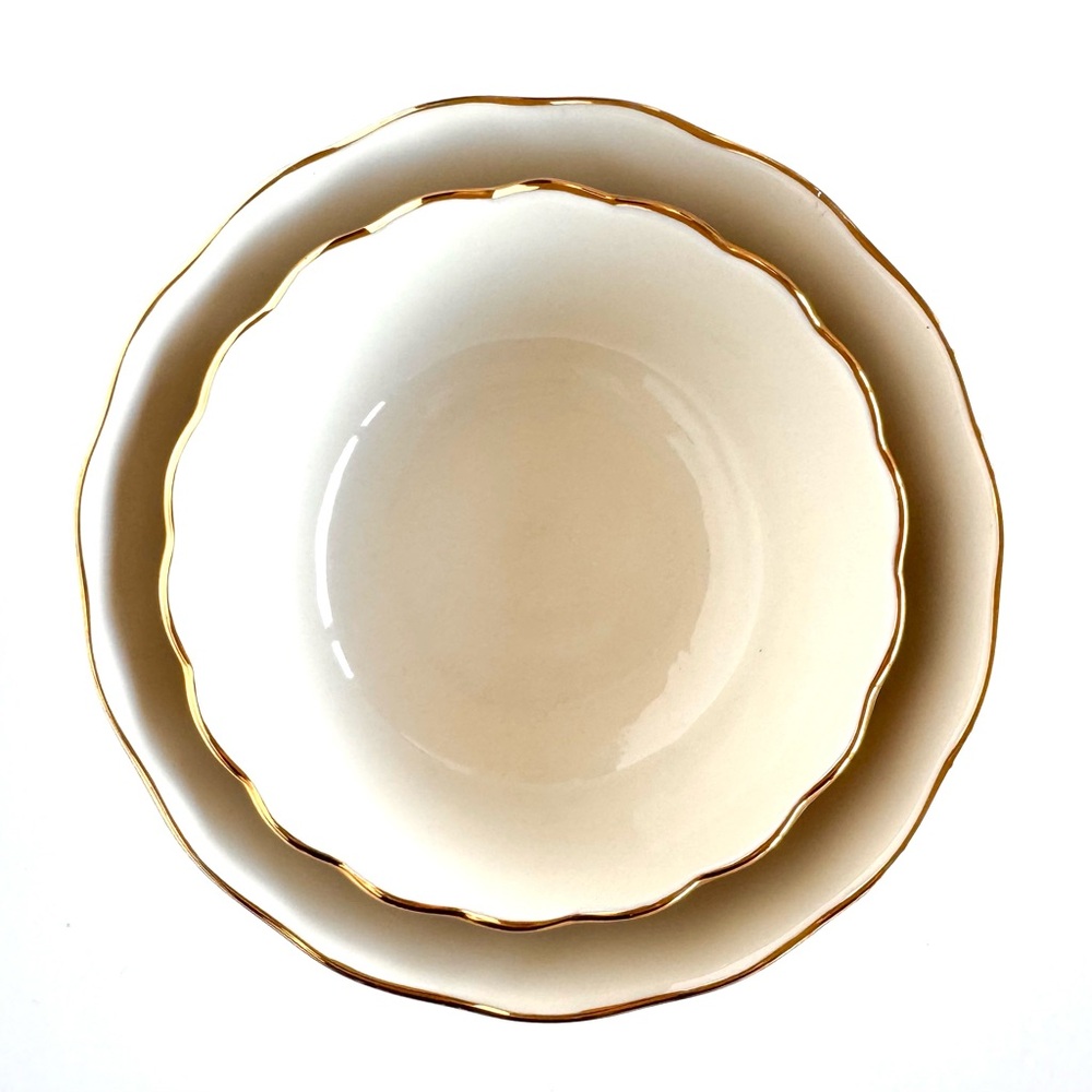 Lenox Ivory Rose Blossom Bowls Gold Trim Porcelain Set Of 2 NEW - Picture 5 of 16